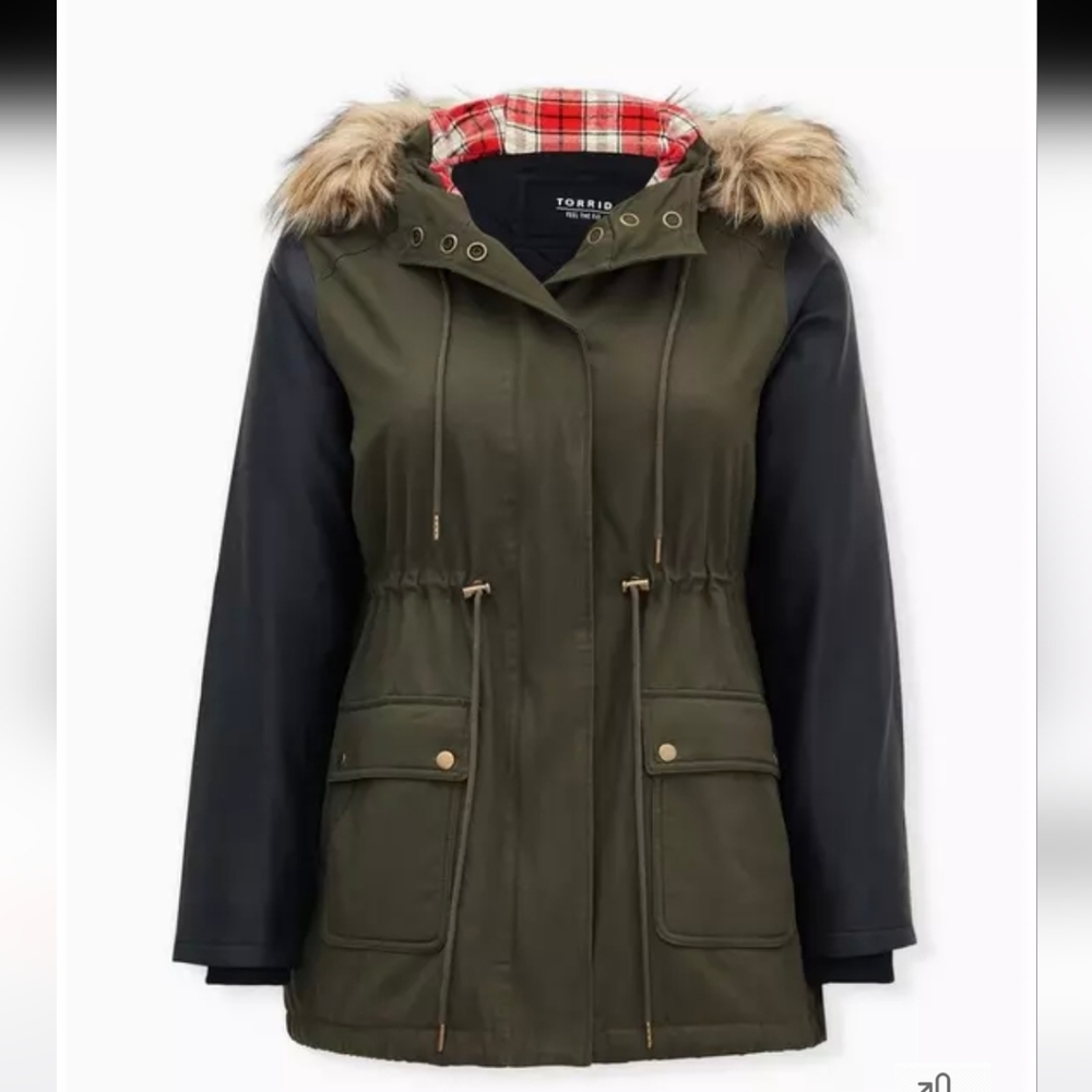 Torrid Olive Green Parka with Faux Fur Hood Sz.6X,30 NWT